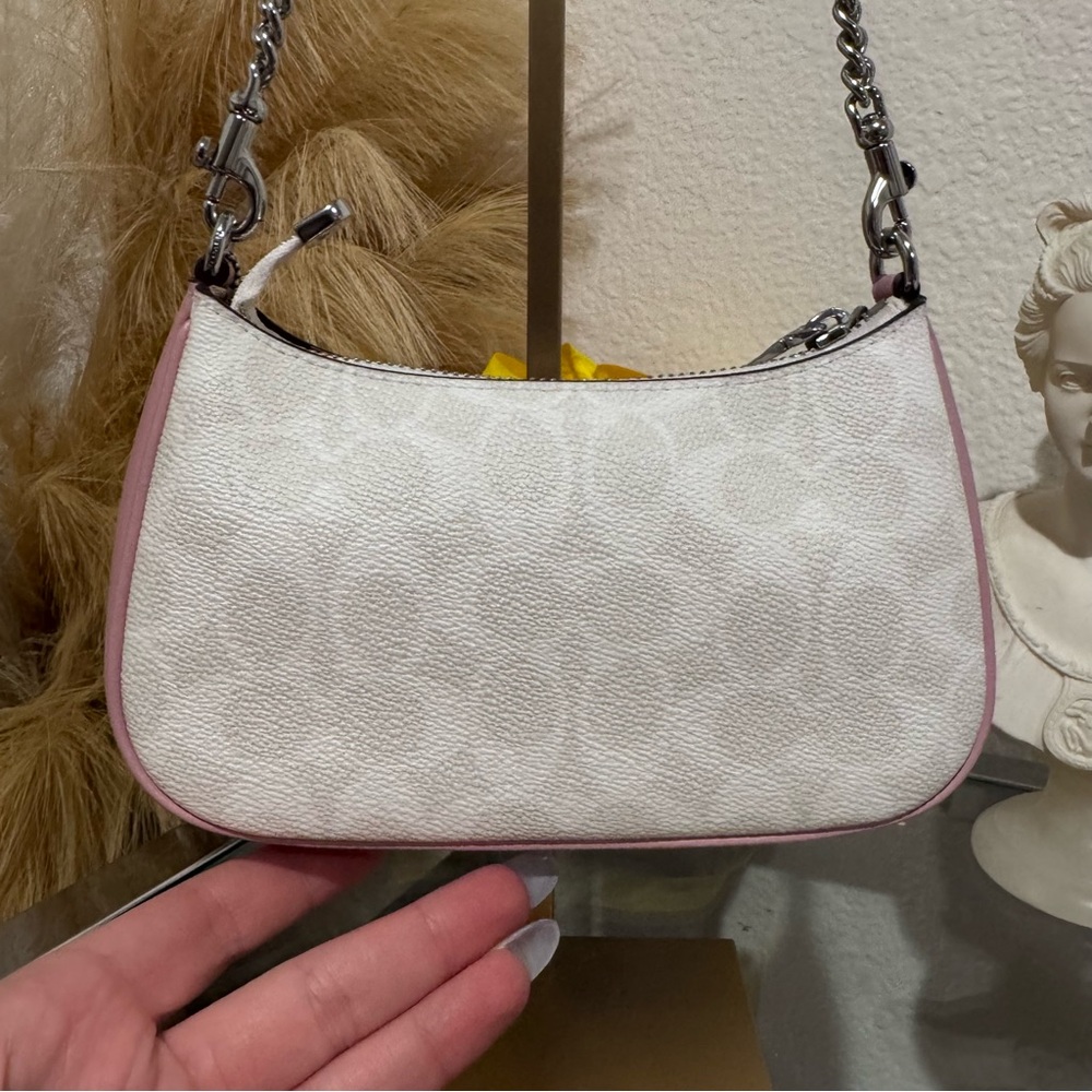 Coach NWT Mini Teri Shoulder Bag w/Crossbody Strap CW323 -Silver/Chalk/Carnation - Picture 3 of 16